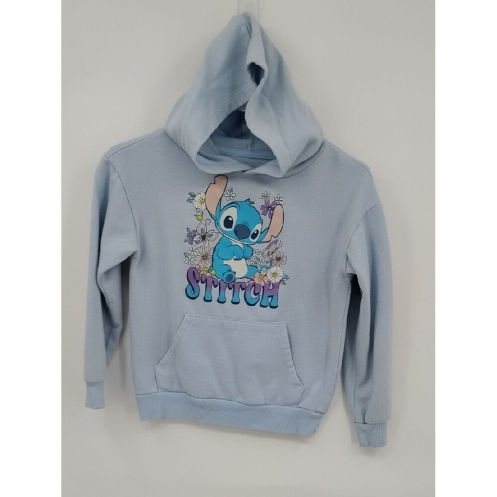 Disney Light Blue Stitch Floral Hoodie for Kids M 7/8